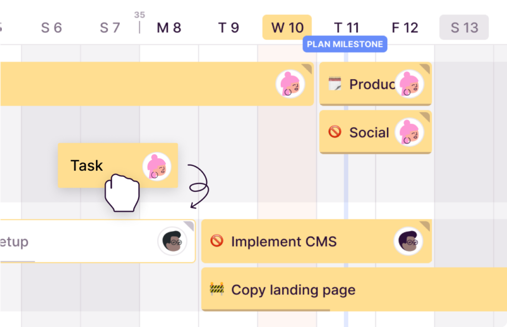 Toggl Plan的可视化时间线可以通过简单的拖拽轻松创建项目时间表。